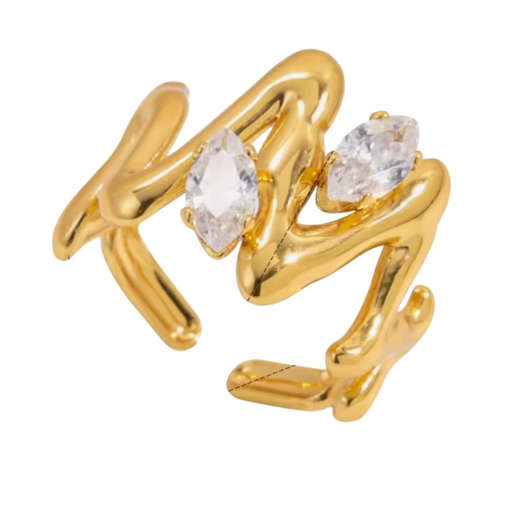 Cz ZigZag Adjustable Ring Stainless Steel